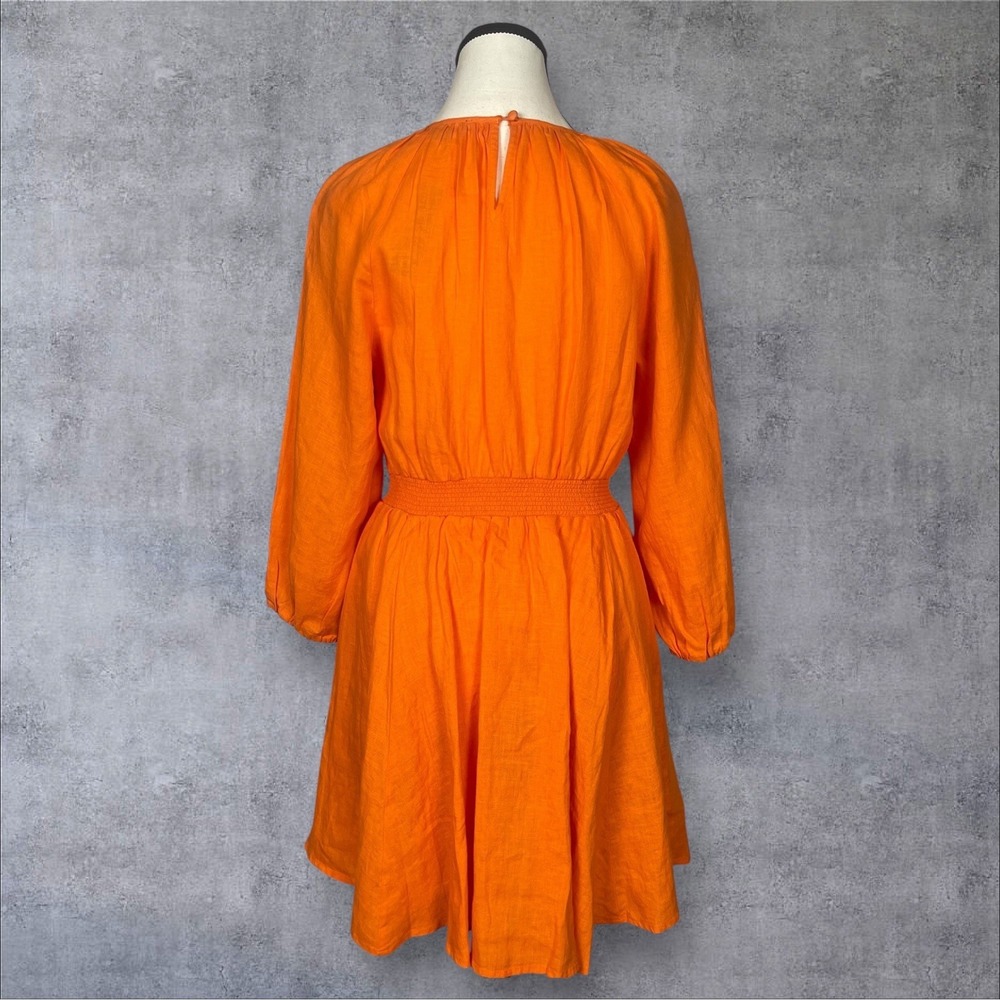 J. Crew NWT Palermo Smocked Waist Linen Orange Mini Dress Womens S Minimalist - Picture 3 of 9